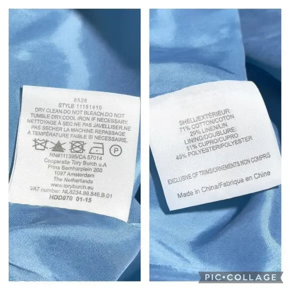 Tory Burch Gulf Shore Tabora Blue & Cream Linen Blend Sheath Mini Dress SZ M - Picture 13 of 13
